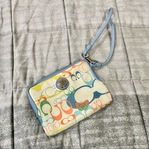 COPY - Coach Double C Monogram Light Blue Orange Wristlet Wallet Clutch Butterf…